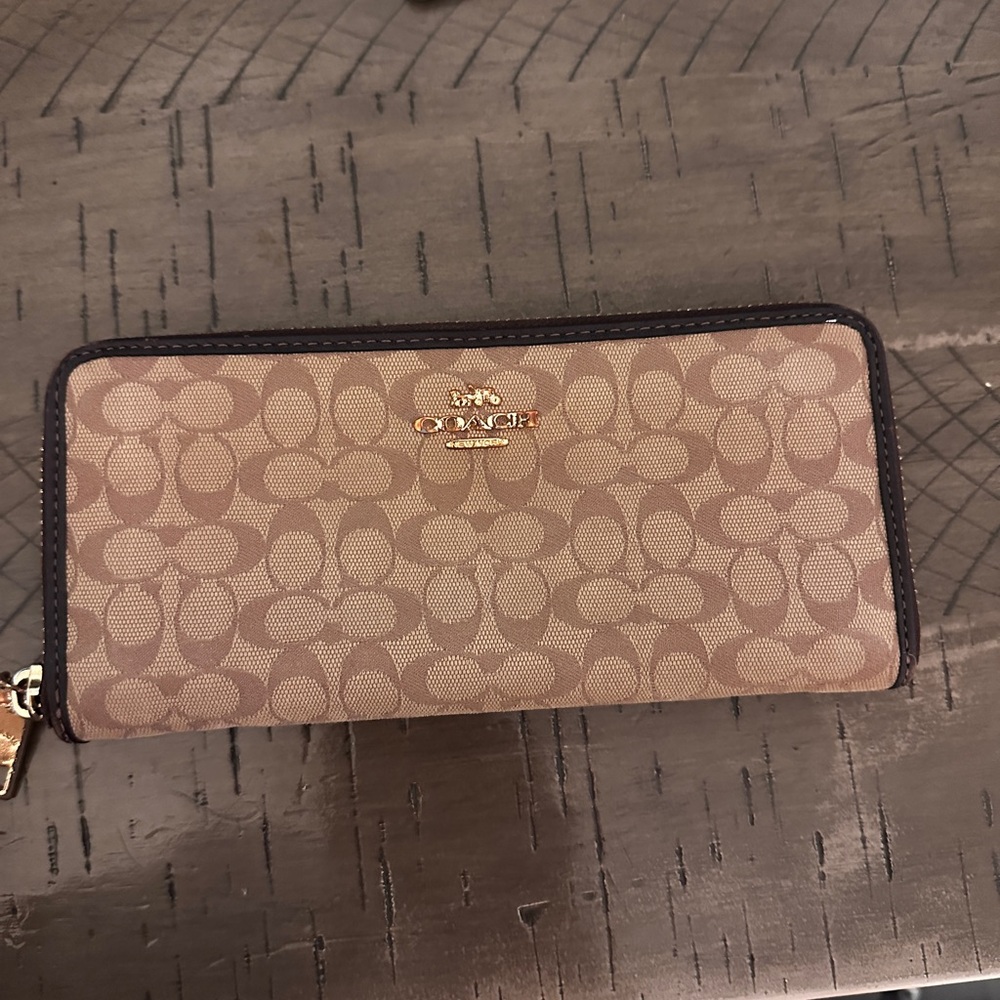 Coach Brown Signature Wallet with Zip-Around Design